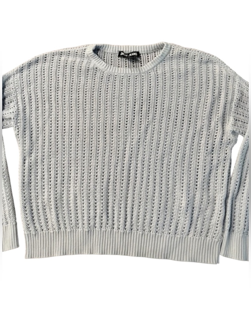 Dkny Size Large Pale Light Blue Color Open-Weave Crewneck Sweater.